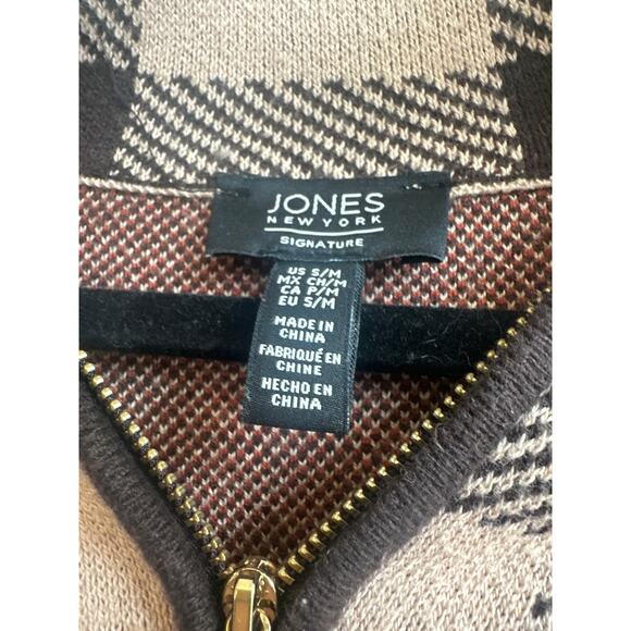 Jones New York Tan and Brown Zip Up Plaid Poncho Vest - Picture 3 of 7